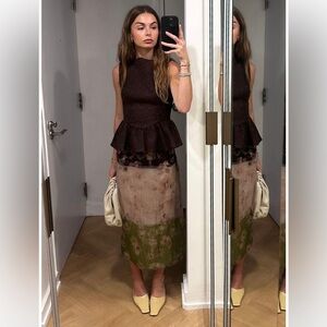 Zara Floral Midi Skirt in Brown, Beige and Green